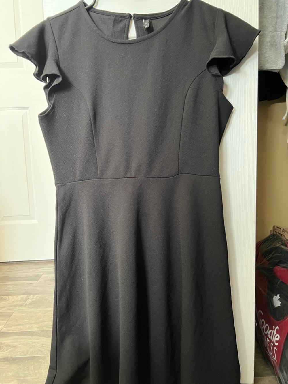 Black Flutter-Sleeve A-Line Dress - Classic Women's Dress